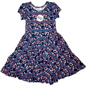 Dot Smile Girls 7 Navy Leaves Cap Sleeve Twirl Dress Soft Blue NWT